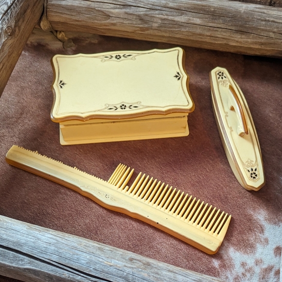 Antique 1930-1940 Celluloid Vanity 3 Piece Set - Picture 1 of 10